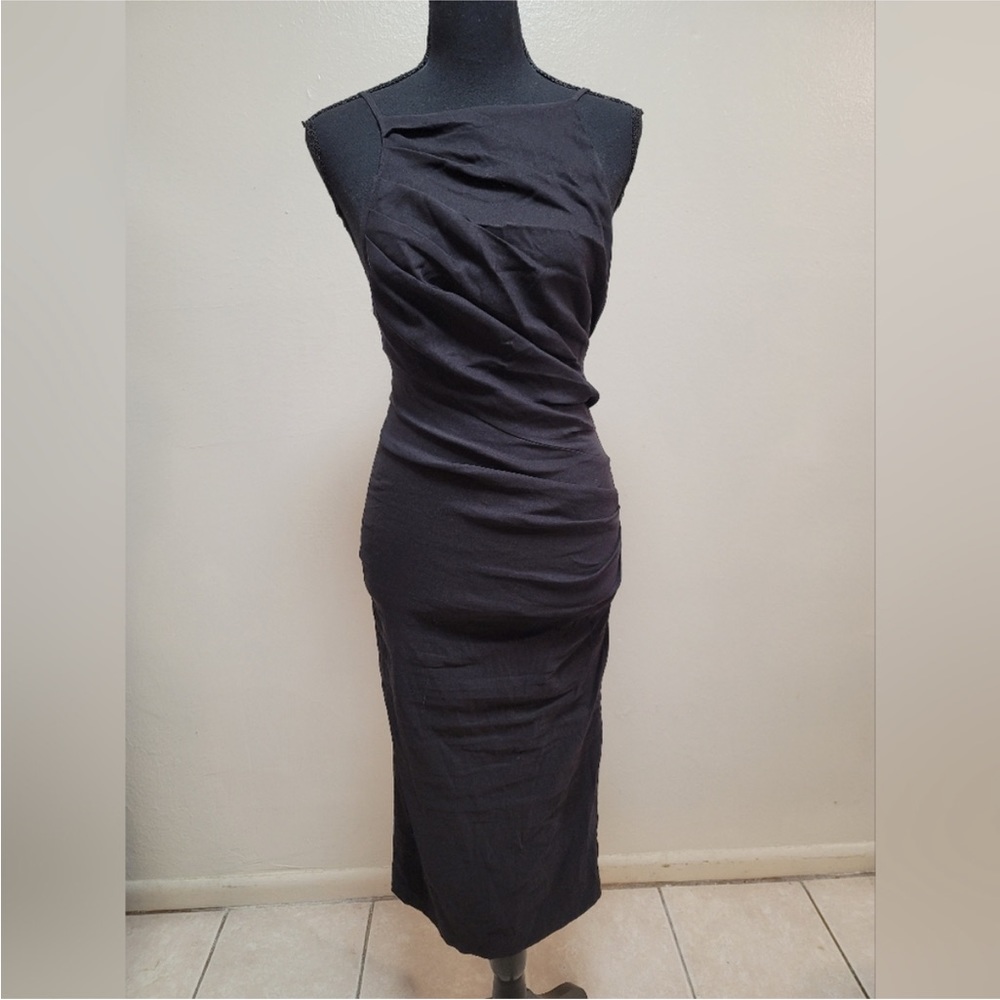 Zara NWOT square neck black ruched midi dress - Picture 13 of 13